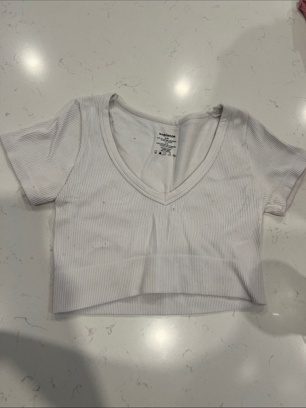 Urban Planet White Ribbed V-Neck Crop Top